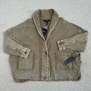 Forever 21 Shacket Oversized Khaki Jacket Size S Shawl Collar Fleece